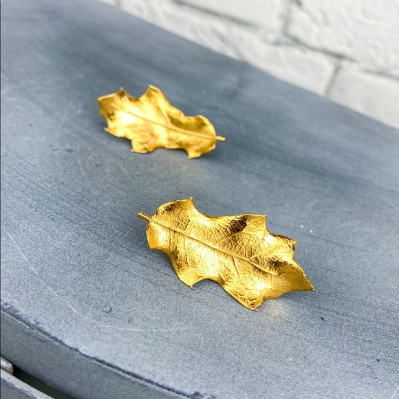 VINTAGE Gold Leaf Fall Earrings Autumn Leaves - Picture 2 of 5